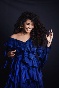 Anupama Parameswaran in Sapphir Blue Ruffle Co-ord Set