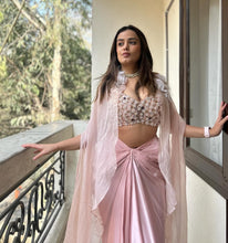 Load image into Gallery viewer, Saiba Kapoor in Rosebud Embellished Cape Set