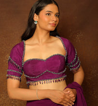 Load image into Gallery viewer, Eggplant Tasseled Layered Lehenga Set