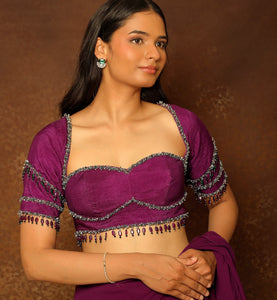 Eggplant Tasseled Layered Lehenga Set