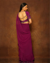 Load image into Gallery viewer, Eggplant Tasseled Ruffle Saree Set