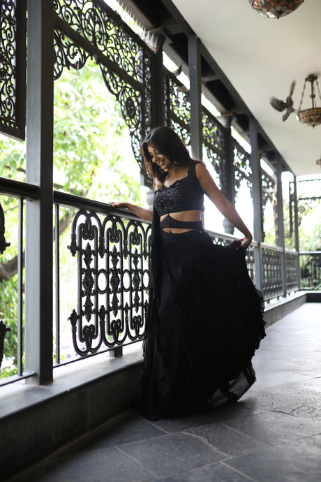 Raven Black Ruffle Lehenga Set