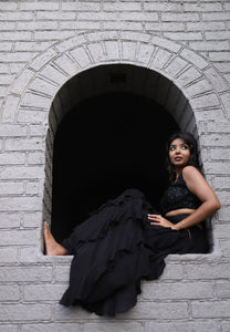 Raven Black Ruffle Lehenga Set