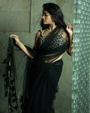 Load image into Gallery viewer, Raven Black Tulle Saree Set