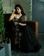 Load image into Gallery viewer, Raven Black Tulle Saree Set