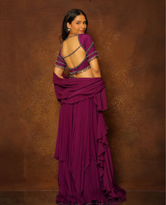 Eggplant Tasseled Layered Lehenga Set