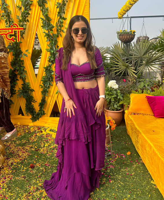 Saiba Kapoor in Eggplant Layered Lehenga Set