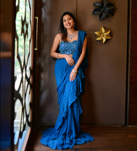 Load image into Gallery viewer, Jaiyetri Makana in Seagrass Ruffle Saree Set