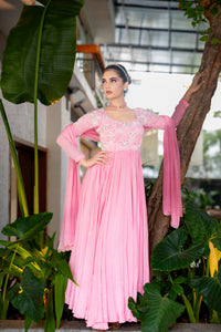 Rose Pink Zinnia Gown with Dupatta