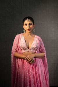 Rose Pink Zinnia Lehenga Cape Set