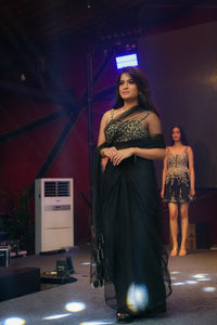 Raven Black Tulle Saree Set