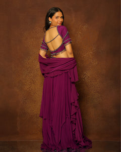 Eggplant Layered Lehenga & Ruffle Dupatta