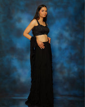 Load image into Gallery viewer, Raven Black Bustier Ruffle Lehenga set