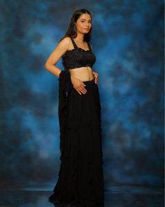 Raven Black Bustier Ruffle Lehenga set