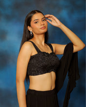 Load image into Gallery viewer, Raven Black Bustier Ruffle Lehenga set