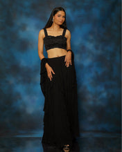 Load image into Gallery viewer, Raven Black Bustier Ruffle Lehenga set