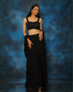 Raven Black Bustier Ruffle Lehenga set