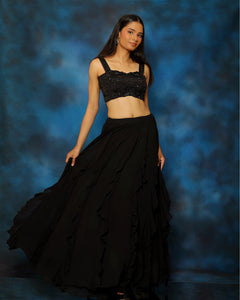 Raven Black Bustier Ruffle Lehenga set