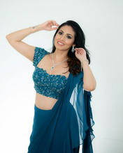 Load image into Gallery viewer, Sadha (Sadaf Mohammed Sayed) in Seagrass Ruffle Saree Set