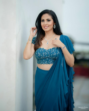 Load image into Gallery viewer, Sadha (Sadaf Mohammed Sayed) in Seagrass Ruffle Saree Set