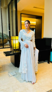 Anu Rao in Cloud Blue Pleated Gown with Dupatta