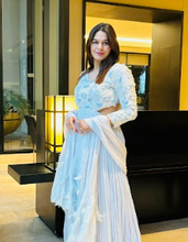 Load image into Gallery viewer, Anu Rao in Cloud Blue Pleated Gown with Dupatta