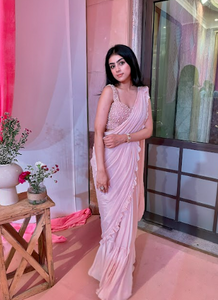 Gazal Dua in Rosebud Ruffle Pearl Saree Set