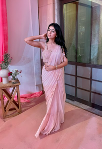 Gazal Dua in Rosebud Ruffle Pearl Saree Set