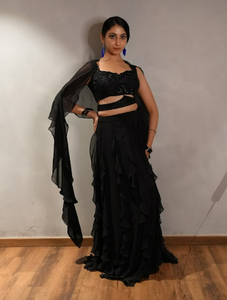 Raven Black Ruffle Lehenga Set