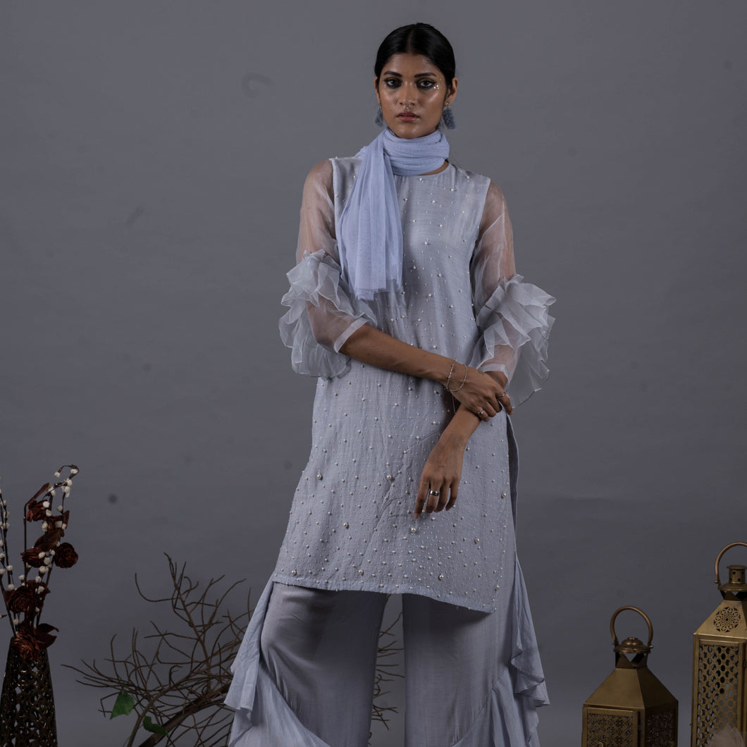 Cloud Blue Pearls Kurta