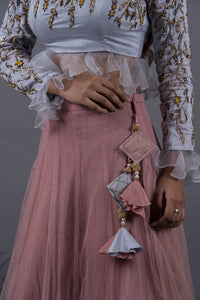 Cloud Blue Embellished Blouse & Rosebud Skirt Set