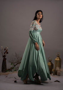 Honey Dew Gown with Lantern Sleeves