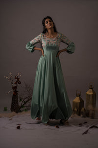 Honey Dew Gown with Lantern Sleeves