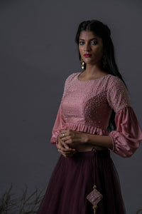 Rosebud Pearls Blouse & Mahogany Skirt Set