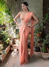 Load image into Gallery viewer, Peach Saree Set with Belt