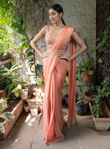 Peach Saree Set with Belt