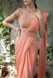 Peach Saree Set with Belt