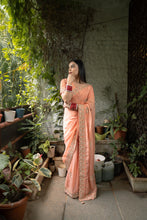 Load image into Gallery viewer, Peach Embellished Saree Set