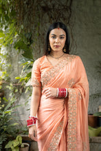 Load image into Gallery viewer, Peach Embellished Saree Set