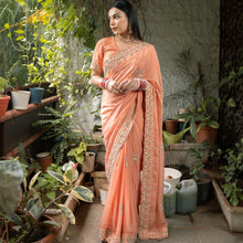 Load image into Gallery viewer, Peach Embellished Saree Set