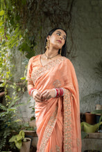 Load image into Gallery viewer, Peach Embellished Saree Set