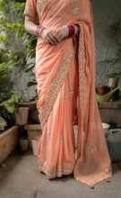 Load image into Gallery viewer, Peach Embellished Saree Set