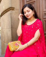 Load image into Gallery viewer, Ashu Sethi (Indyshades) in Fuchsia Jumpsuit with Ruffle Poncho