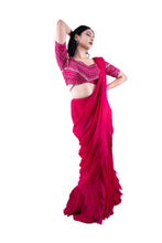 Load image into Gallery viewer, Fuchsia Pleated Concept Saree