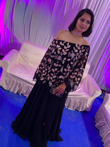 Hiral Patel in Raven Black Cape Gown