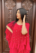 Load image into Gallery viewer, Aarti Singh in Fuchsia Jumpsuit with Ruffle Poncho