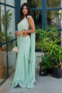 Divya Boppana in Honey Dew Concept Saree Set