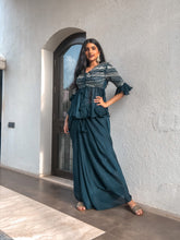 Load image into Gallery viewer, Esha Rao in Seagrass Peplum Saree Set