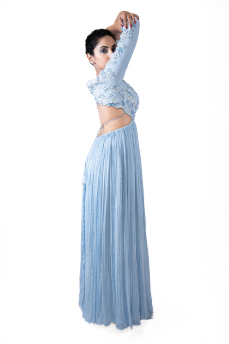 Cloud Blue Pleated Gown