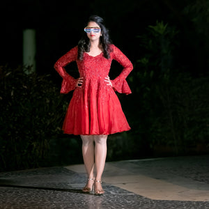 Madhulika Reddy in Ruby Red Embellished Dress